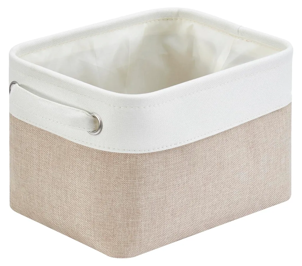 Boîte de rangement en tissu kaki clair avec poignées pour étagère
