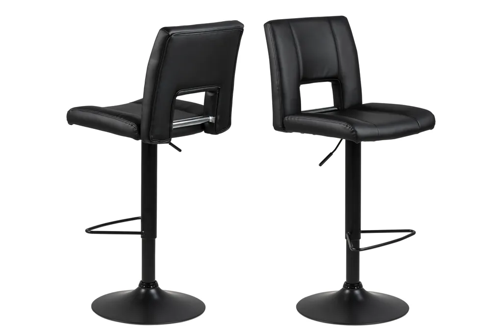 Tabouret de bar noir en similicuir avec hauteur d'assise ajustable