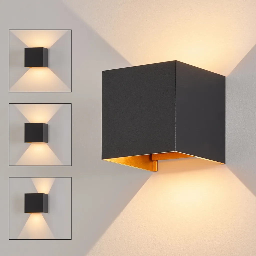 ZMH Lampada da Parete Esterno 5W Nero Oro IP65 Luce Calda Up Down