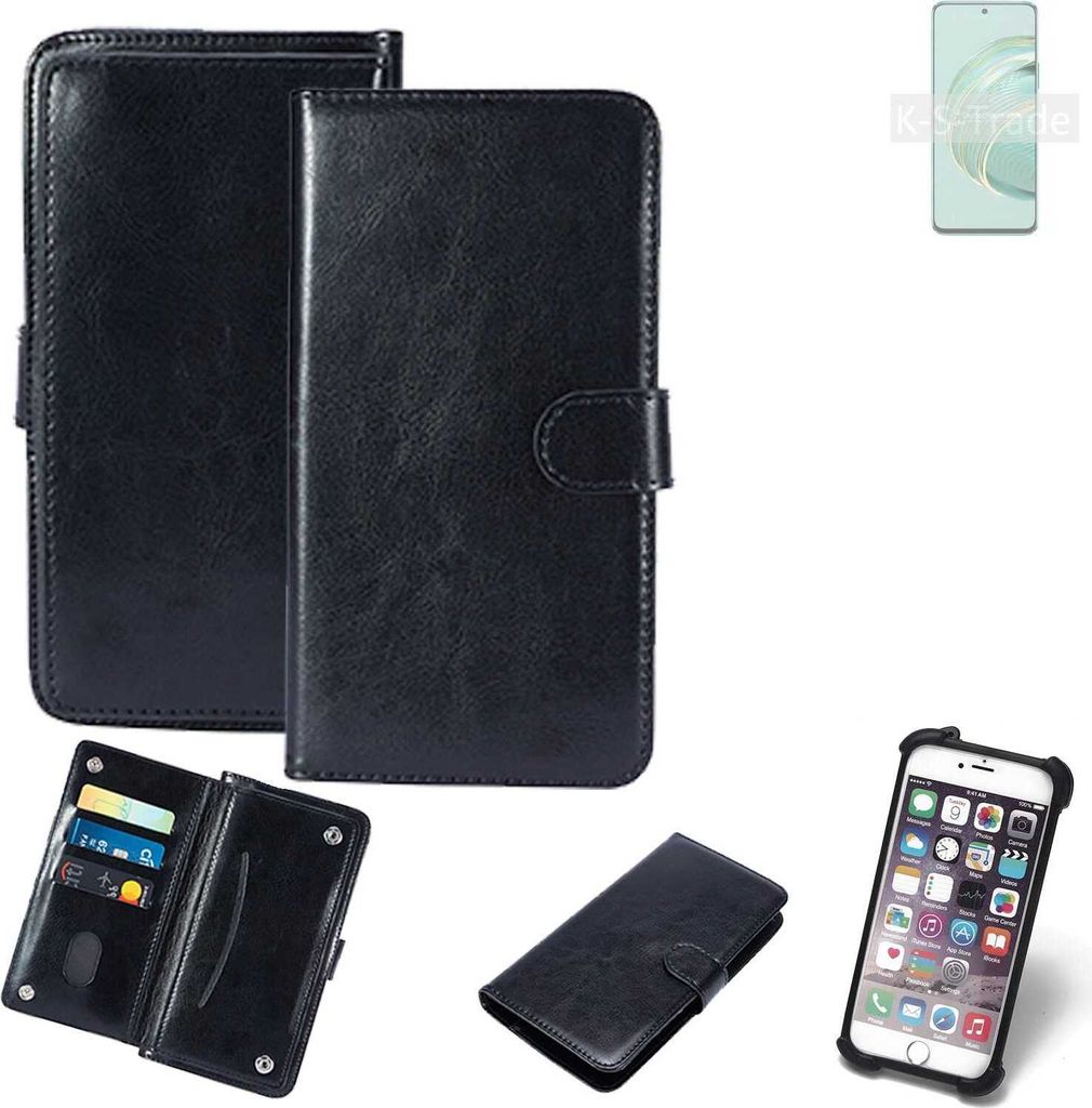 K-S-Trade 360° Hülle kompatibel mit Huawei nova 10z schwarz Kunstleder Case BookCase WalletCase Kunstlederederhülle Handyhülle, Rundumschutz