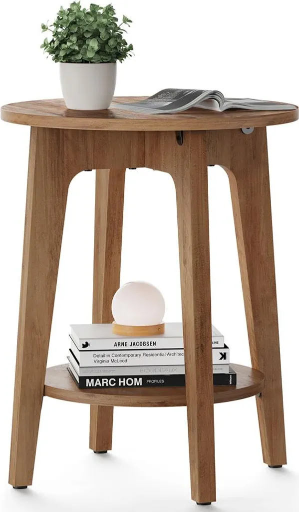 Table basse d'appoint double plateau en métal et bois clair