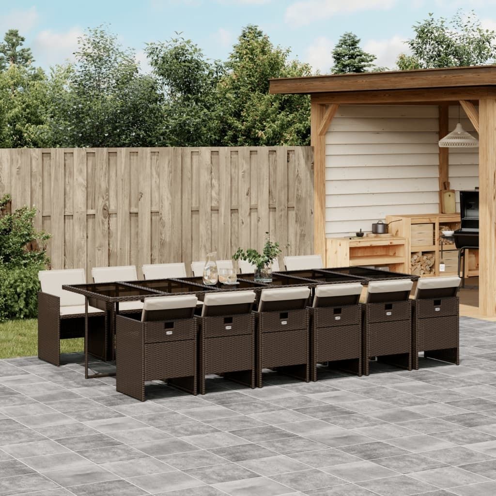 Praktischen Gartenmöbel Set Balkonmöbel-Set 13-tlg. Garten-Essgruppe mit Kissen Braun Poly Rattan - Gartenmöbelgarnituren ,design Möbel 7185992...