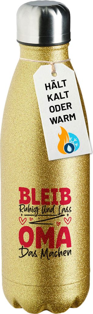Huuraa Trinkflasche Bleib ruhig und lass Oma das machen 500ml Gold Edelstahl Wasserflasche Trinkflasche Geschenkidee