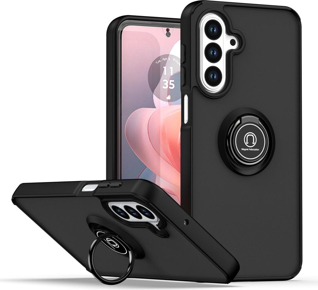 Hülle für Samsung Galaxy A17 5G/4G Matte Transluzent TPU Stoßfest Schutzhülle mit Ring Halter Ständer Schwarz