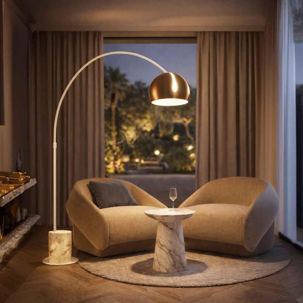 s.luce Ball Design-Bogenlampe mit Marmorfuß modern