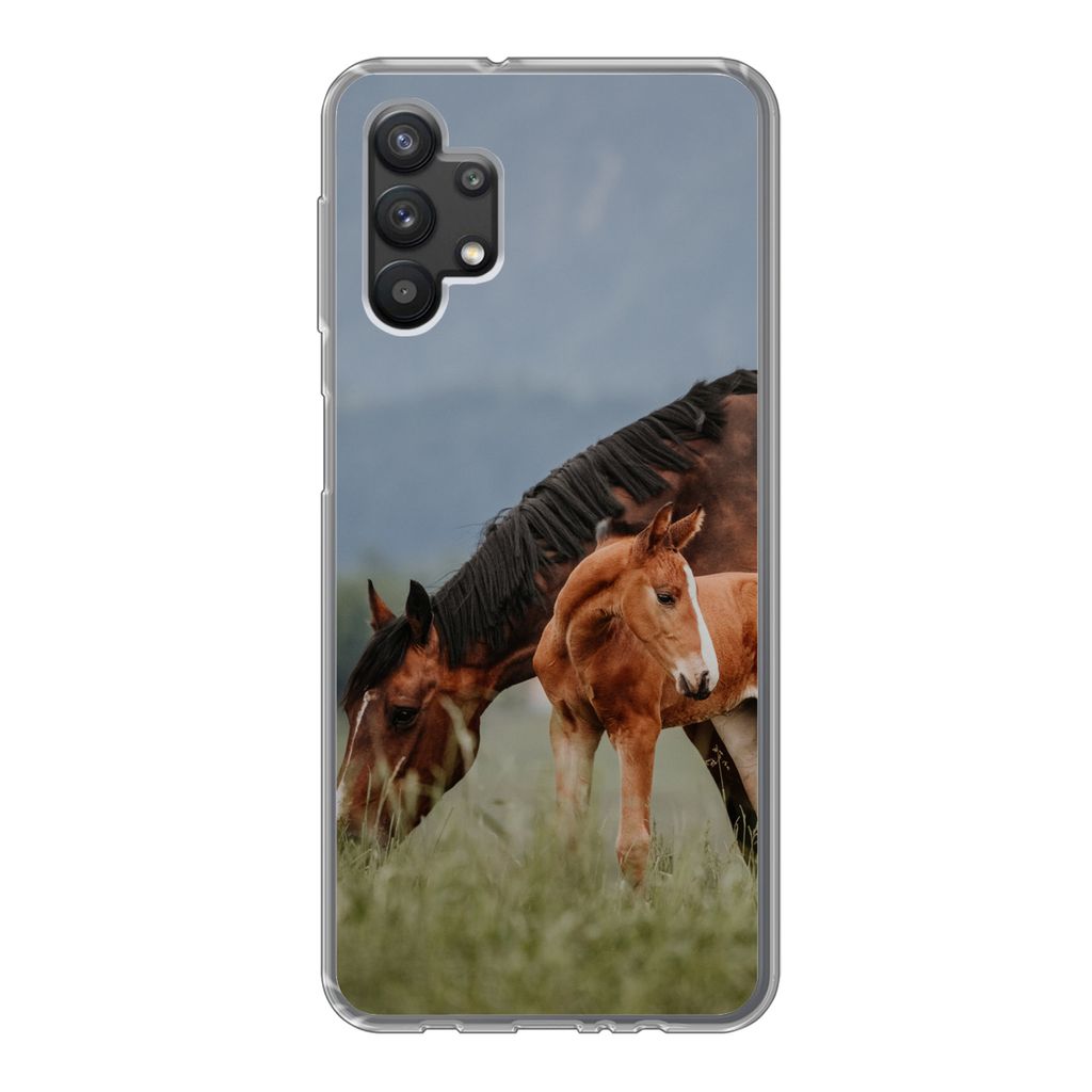 MuchoWow Handyhülle Schutzhülle Hülle für Samsung Galaxy A32 5G Pferde - Fohlen - Natur Silikon Softcase Handy Hülle - Softcase