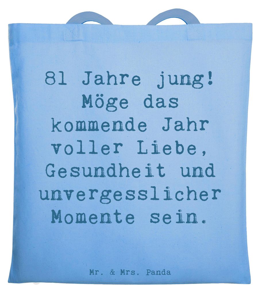 Mr. & Mrs. Panda Tote Bag Spruch 81. Geburtstag - Sky Blue - Geschenk, Worte, Shopping Tasche, Lebensjahre, Alter, Lächeln, persönliche Geschenke...