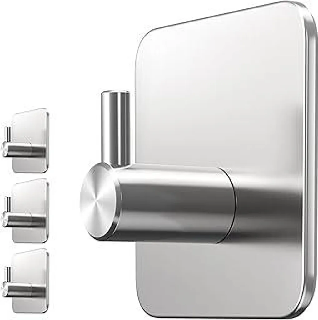 Portasciugamani Menz senza foratura - 4 pezzi Portasciugamani da bagno, ganci adesivi in acciaio inossidabile, ganci funzionali, ganci autoadesivi, ganci portasciugamani per bagno, cucina, con cuscinetti adesivi impermeabili