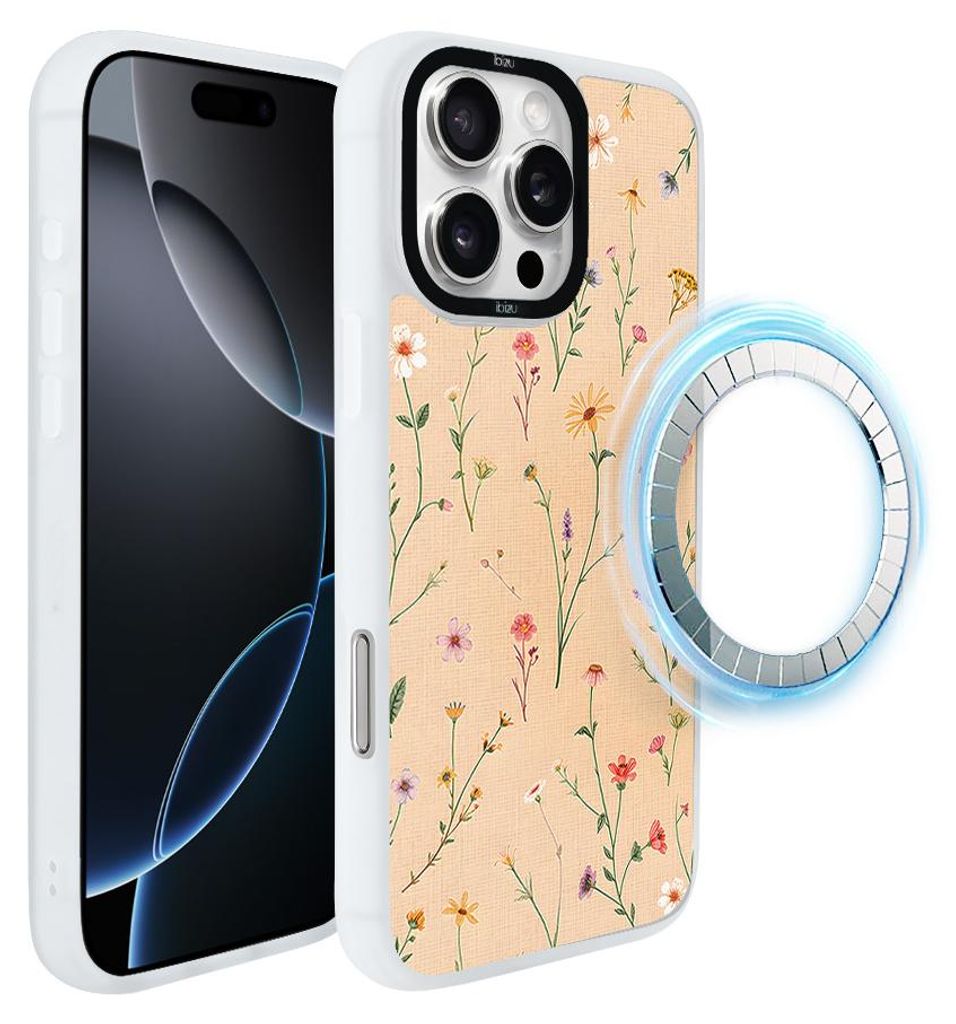 Schutzhülle für das iPhone 16 Pro Max, MagSafe-kompatibel, mattweiße Seiten, Bunte Blumen, korallenfarben
