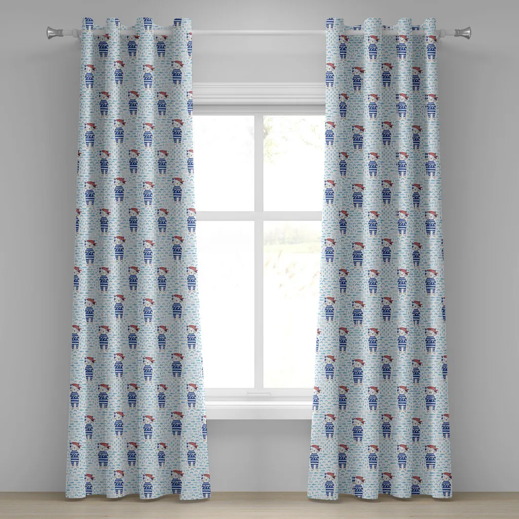 Rideaux de Chambre Enfant Chat Pirate Marin Bleu et Rouge 280x245
