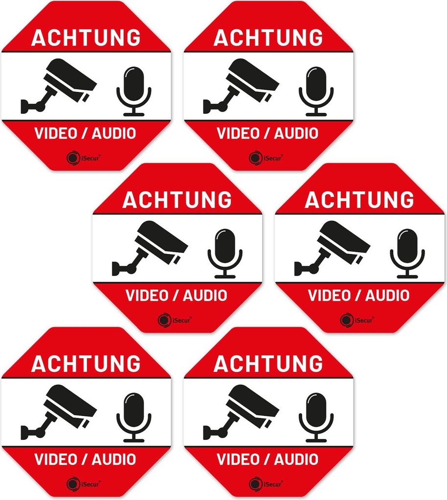 iSecur Video Audio Aufkleber 6x -Wetterfest selbstklebend I hin839