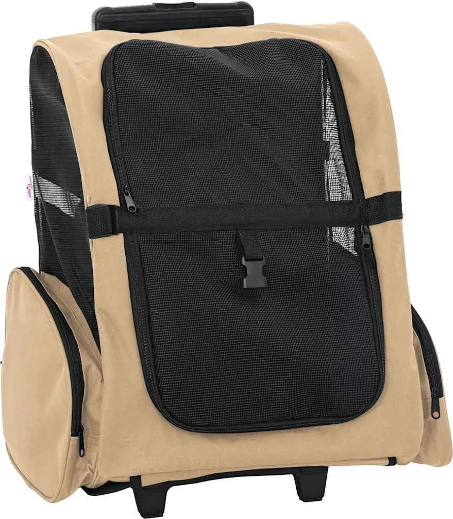 Trolley Chien et Chat 3-en-1 Sable 48x32cm en Tissu Oxford Résistant