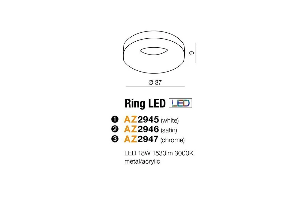 Plafonnier LED Ring AZ2945 : Solution Éclairage Sans Éblouissement 3000K - 5