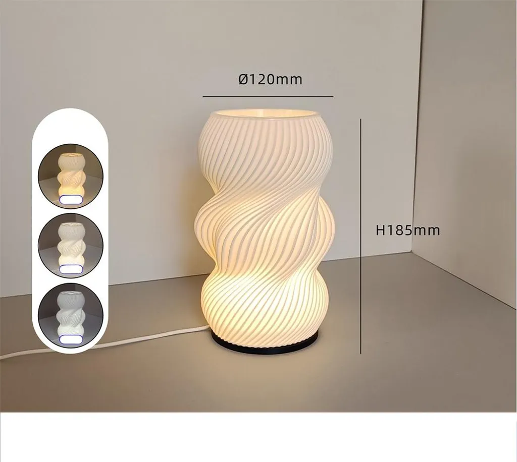 Lampe de Table avec Variateur USB - Vase Fleur Impression 3D Originale - 2