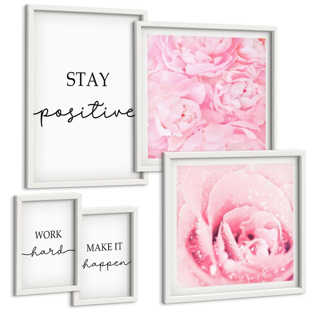Bilder Set 5-teilig im weißen Rahmen – Wandbilder 5 Stück – gerahmte Poster für Wohnzimmer, Schlafzimmer und Flur – 50x50 cm - 40x60 cm ...