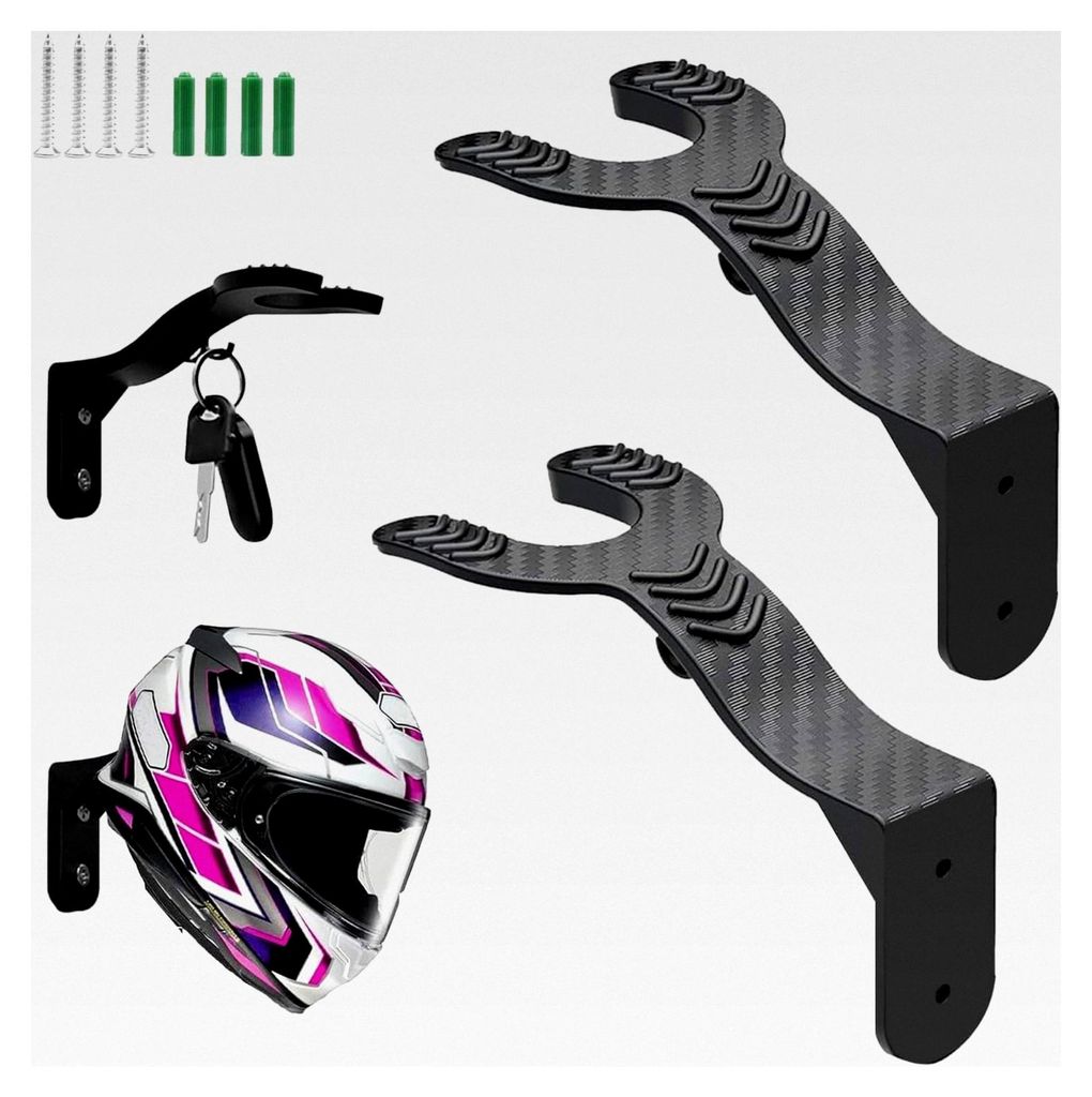 Wandhalterung für Helme, 2 Stück mit Haken, Halterung für Motorradhelme, zur Aufbewahrung von Helmen und Schlüsseln, Schwarz