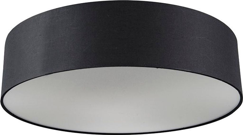 Qazqa led Modern Stoff Deckenleuchte, Deckenlampe - Drum Led - Schwarz, Rund, 2700K, warmweiß, 40cm, Ideal als Bürolampe, Flur, Schlafzimmerlampe...