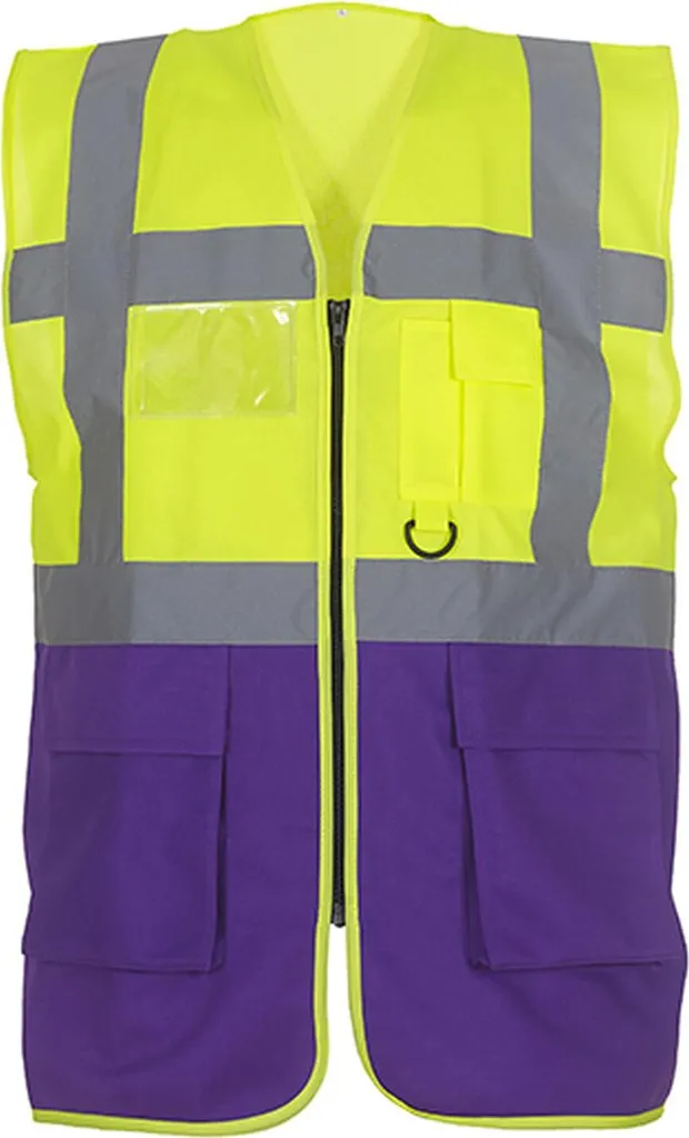 YOKO HVW801 Gilet Alta Visibilità XL Giallo/Viola Executive Multi-tasche