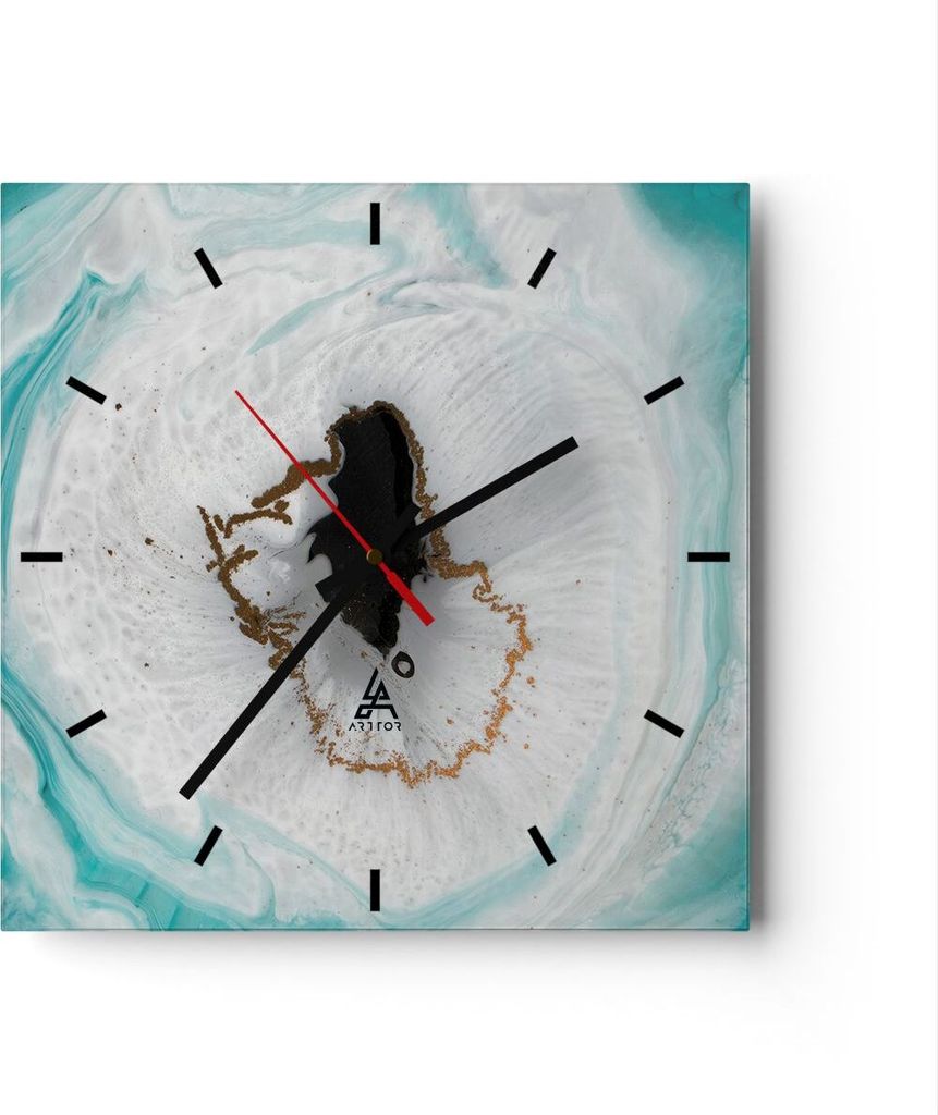 Wanduhr - Quadrat - Glasuhr - Verschüttet Fleck Türkis - 40x40cm - Schleichendes Uhrwerk - Lautlos - zum Aufhängen bereit - Dekoration Modern - ...