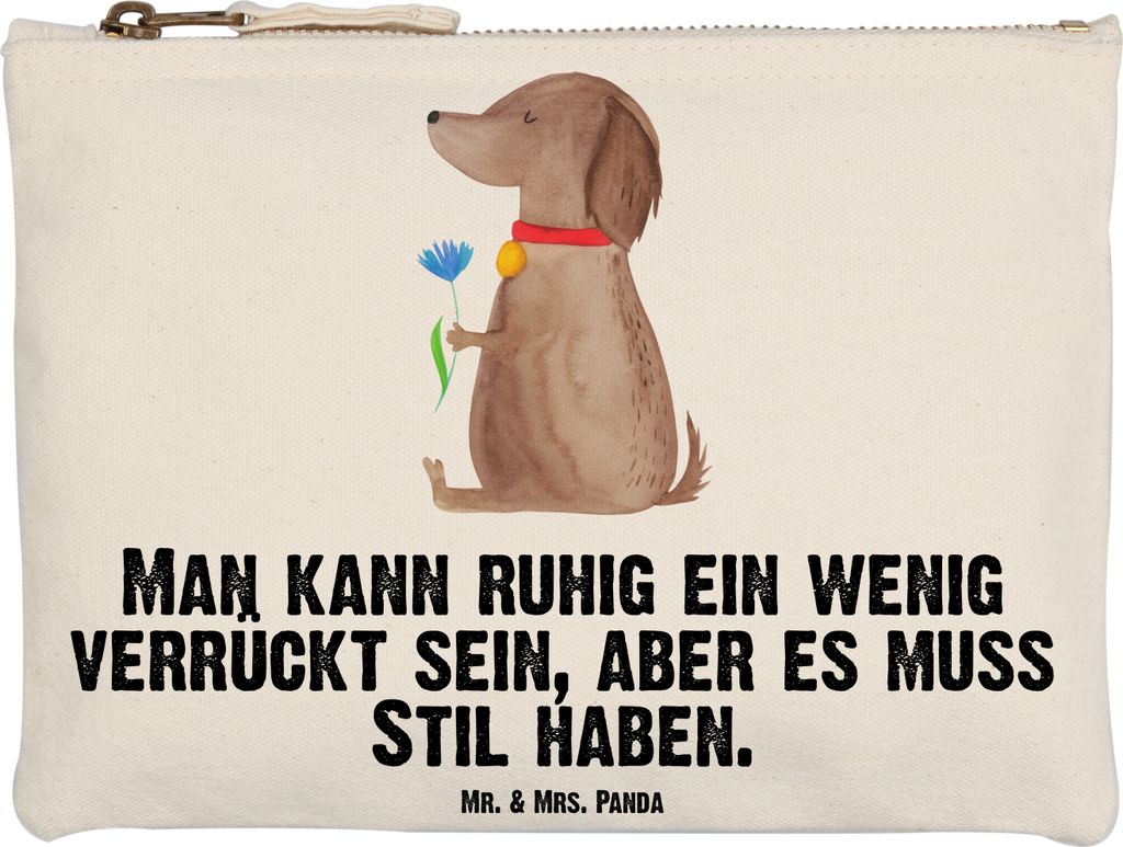 Mr. & Mrs. Panda kosmetiktäschchen Hund Blume Grösse XL Große - Weiß - Geschenk, Süß, Kulturtasche, Haha, Etui, Stoffbeutel, Hunde, Stil, Mä...