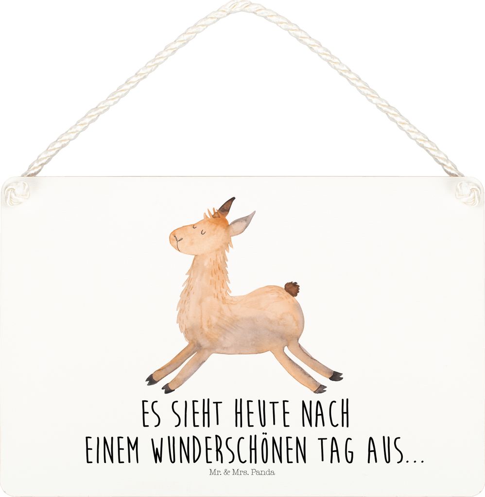 Mr. & Mrs. Panda Deko Schild Lama Springen DIN A5 - Weiß - Geschenk, holzbild, Holzschild, Wandbild, Abitur, Türschild, Glück, Guten Morgen, Hol...