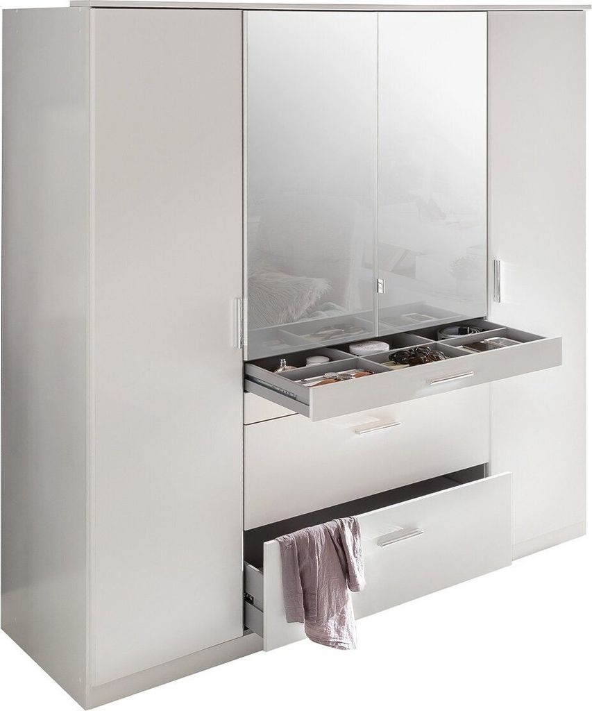 Aachen Drehtürenschrank mit Spiegel 4-türig 135 cm Weiß Produktbild 