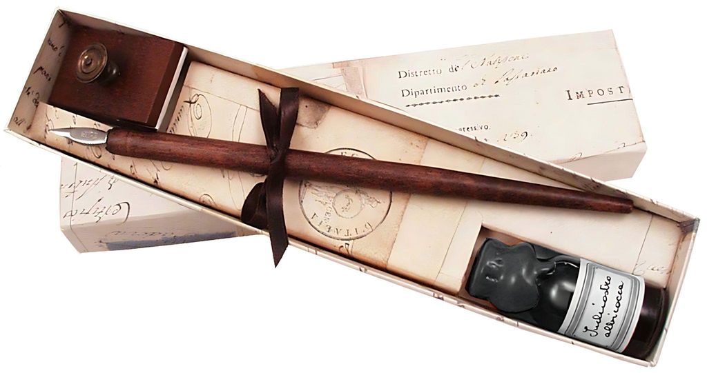 Rubinato Holzfederhalter Geschenkbox Feder + Löschwiege & schwarze Tinte