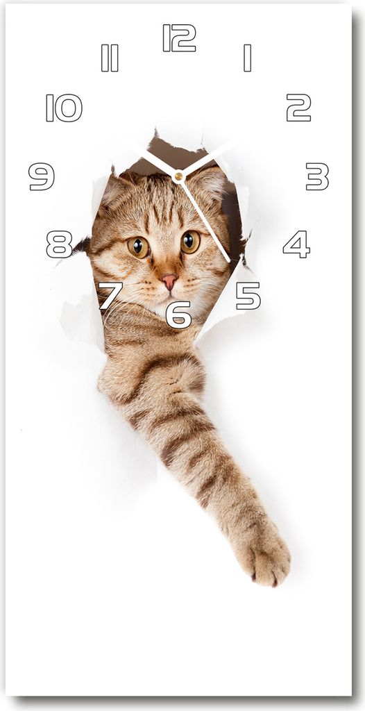 Wanduhr aus Glas – 30x60 cm - Glasbild - Glasuhr - Gehärtetes Glas -Katze