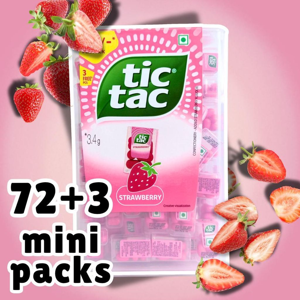 Tic Tac Strawberry 72+3 Mini Packs 75 × 3,4 g – Erdbeer Produktbild 