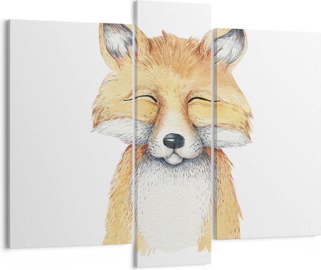 Bild auf Leinwand - Leinwandbild - 3 Teile - Cartoon Fuchs Kind - 95x80cm - Wand Bild - Wanddeko - Wandbilder - Leinwanddruck - Bilder - Wanddekora...