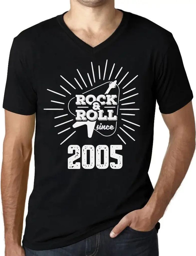Herren Grafik T-Shirt V-Ausschnitt Gitarre und Rock'n'Roll seit 2005 – Guitar and Rock & Roll Since 2005 – Geschenk 19. Geburtstag Jahrestag 19...