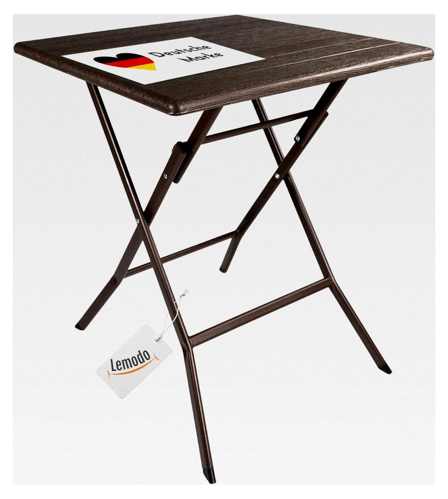 Klapptisch mit brauner Holz-Optik, Balkontisch 62 x 62 cm (L x B) | Beistelltisch bis 40 kg belastbar, Gartentisch, robuster Plastiktisch