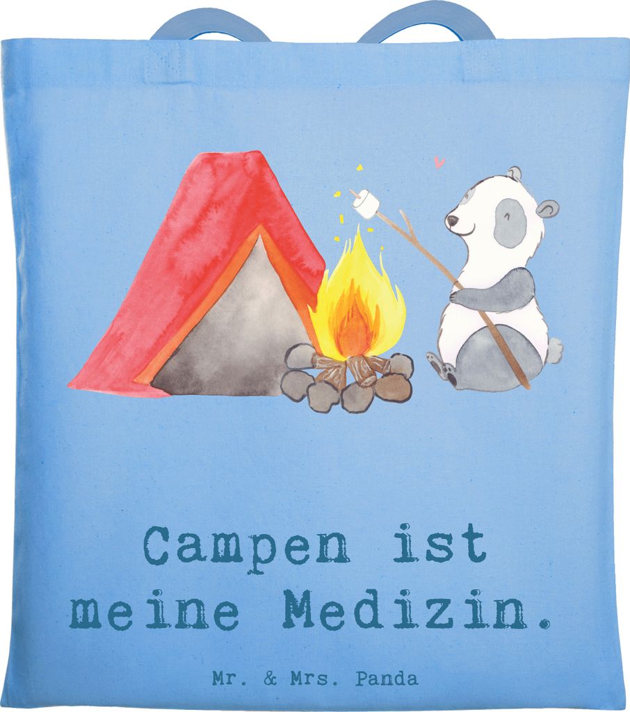 Mr. & Mrs. Panda Shopping Tasche Panda Campen - Sky Blue - Geschenk, Tote Bag, Schultasche, gehen, Zelten, totebag, Laptoptasche, Jutebeutel, Campi...