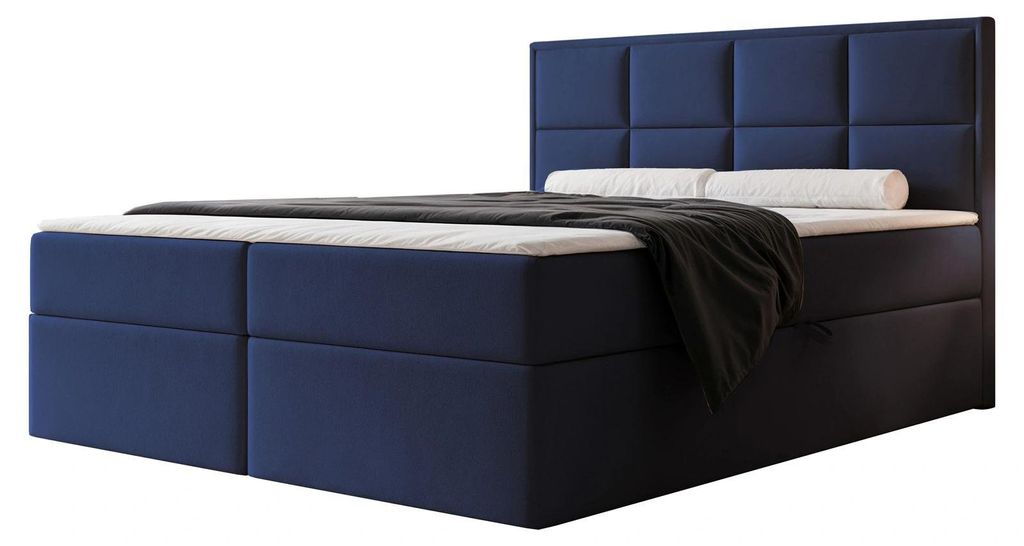 Boxspringbett TIOLI 140x200 Paneel-Optik Bettkasten Bonellmatratze Marineblau
