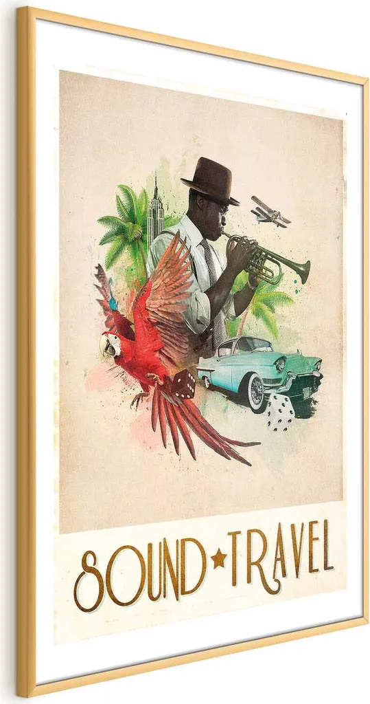 Poster Sound Travel 40x60 cm con cornice dorata con margine