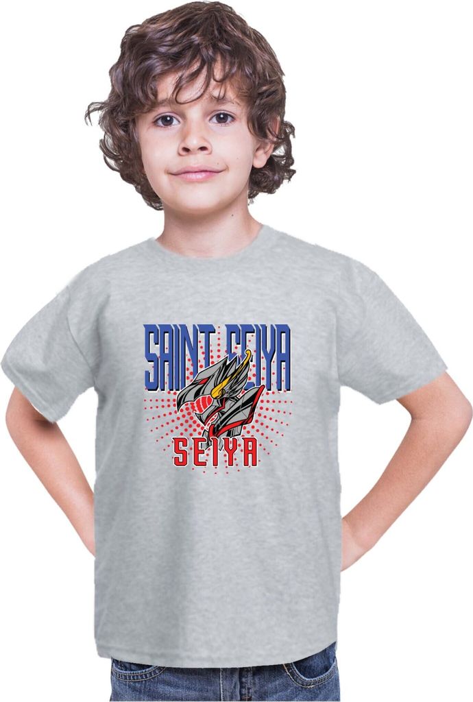 Kinder T-Shirt Japan Anime Manga Saint Anime Seiya Logo Seiya Mark, 9-11 Jahr - 140 / Grau