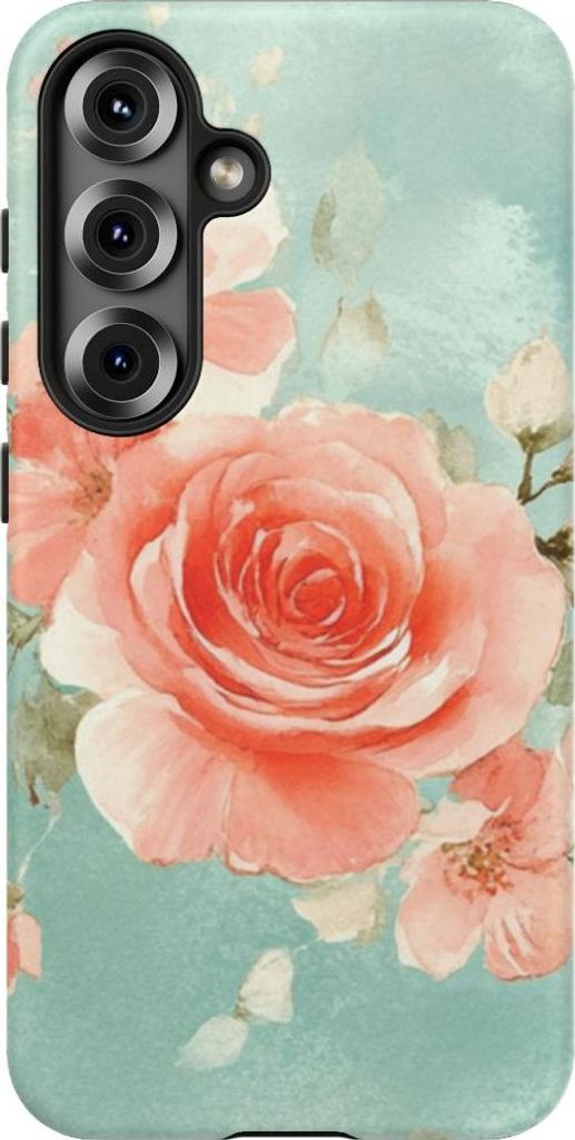 Aquarell-Rosen in Rosa auf Türkis – Hülle Kompatibel mit Samsung Galaxy S25