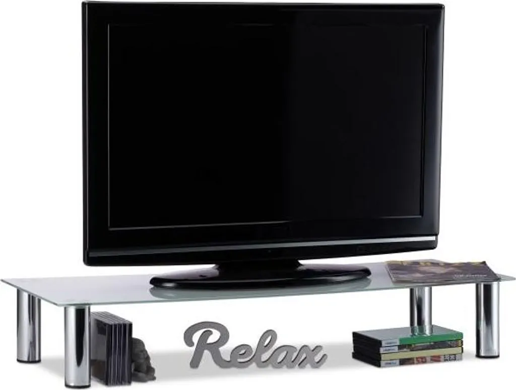Meuble TV en verre anti-poussière - Support TV avec gestion de câbles cachés