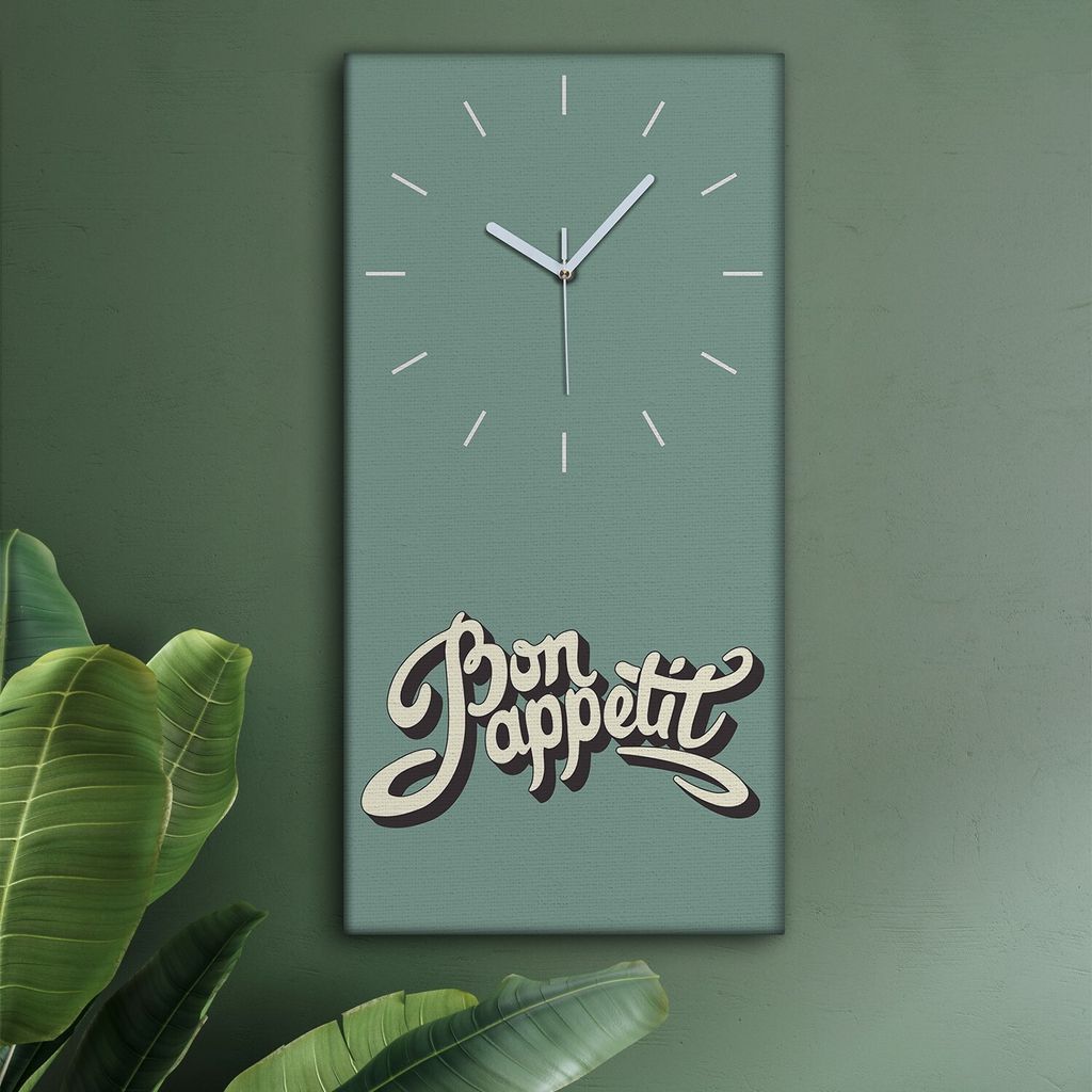 Wohnzimmer Leinwand Uhr Geräuschlos Küche 30x60 Restaurant, Motive, Bon Appetit, Textur, weiße Zeiger