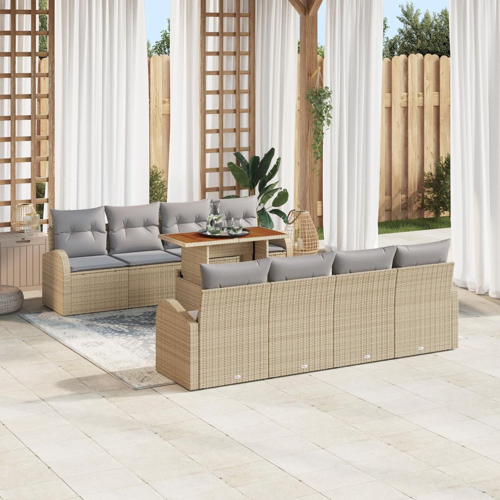Eleganten-Stil Gartenmöbel set 9-teiliges Garten-Sofa-Set mit Kissen Beige Poly Rattan Design Gartensofas Balkonmöbel DE912788