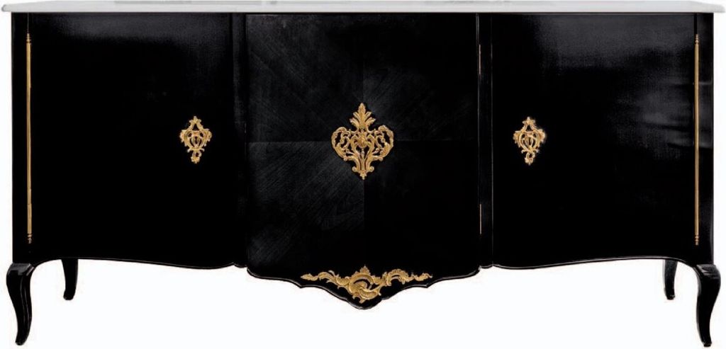 Casa Padrino Luxus Barock Sideboard Schwarz / Gold / Weiß - Edler Massivholz Schrank mit 3 Türen - Barock Hotel & Schloß Möbel - Erstklassische...