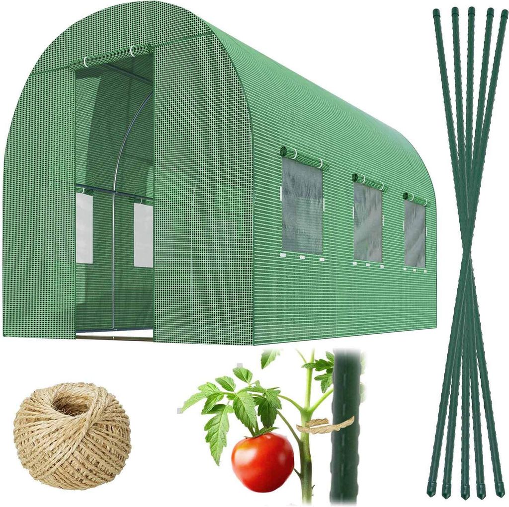 Gartentunnel aus PE-Folie 2x3m mit 6 Fenstern und Moskitonetzen, UV4-beständig