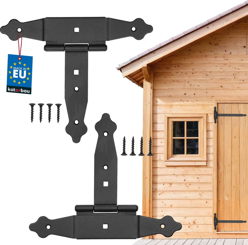 KOTARBAU 2er Set Kreuzgehänge 150 mm Ladenband Scharnier Band Platte Baubeschlag Torbeschlag Holzverbindung Werfgehänge T-Scharnier T-Band Pulv...