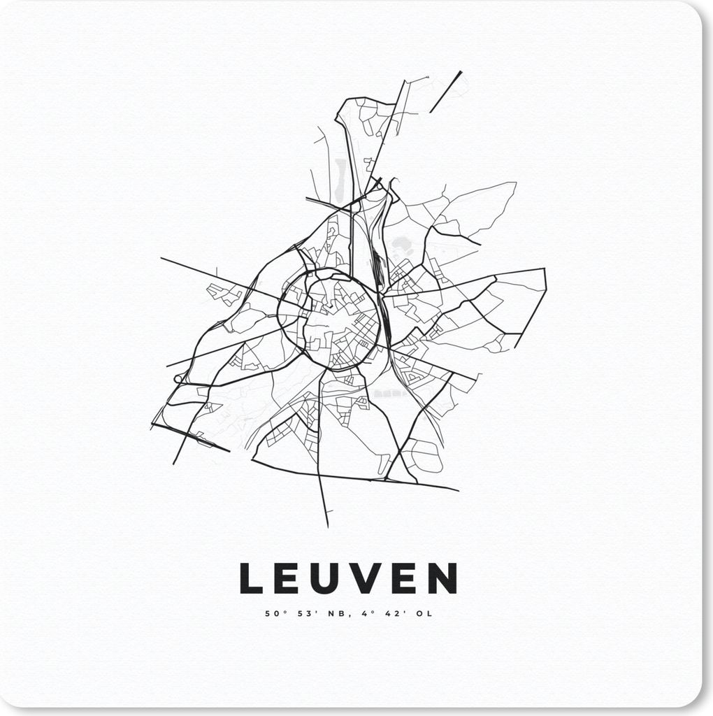 MuchoWow Mauspad Mousepad Belgien - Leuven - Stadtplan - Karte - Schwarz und weiß - Grundriss 20x20 cm - Mousepads - Maus Mat - Pad - Mausunterl...