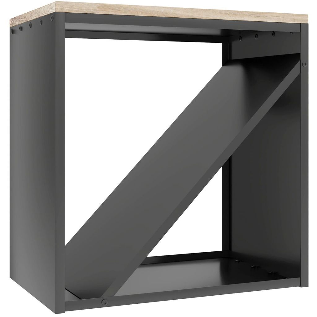 2-in-1 Kaminholzregal für innen 58 x 36 x 60cm erhöhtes Brennholzregal mit Trenner Metall Schwarz