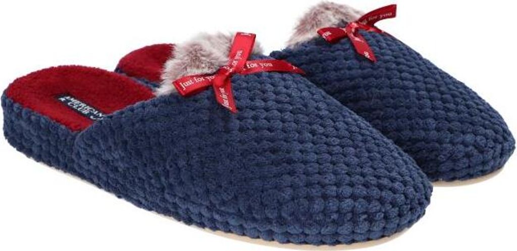 AMERICAN CLUB, SL13, Niedliche Hausschuhe, Warme Damen Hausschuhe, Elegant Slipper, Perfekt für sich selbst oder als Geschenk, Farbe: Navy, Größ...
