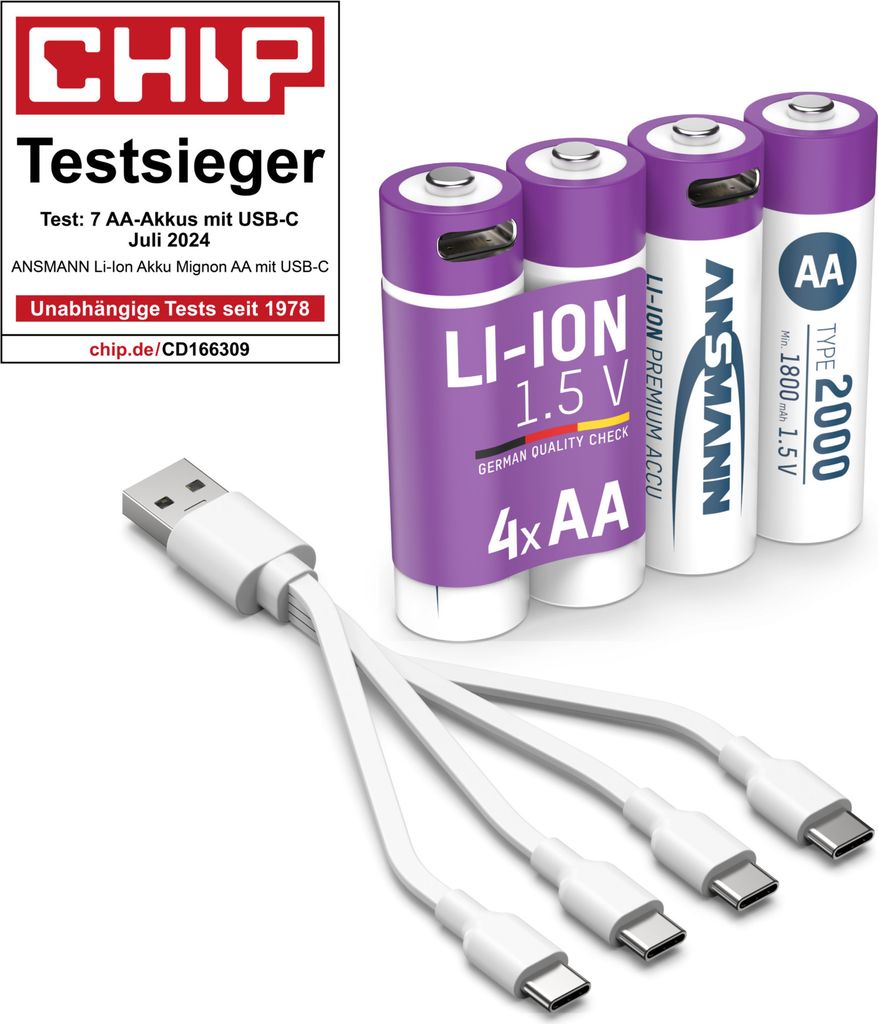 ANSMANN Akku Mignon AA Typ-C Anschluss Li-Ion 1800mAh 1,5V, Produktbild 