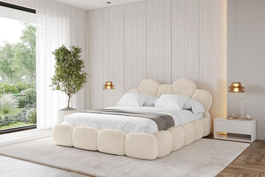 ALTDECOR Polsterbett mit Bettkasten - LANA 140x200 Beige - Bett mit Kopfteil, Boxbett ohne Matratze, Doppelbett mit Stauraum