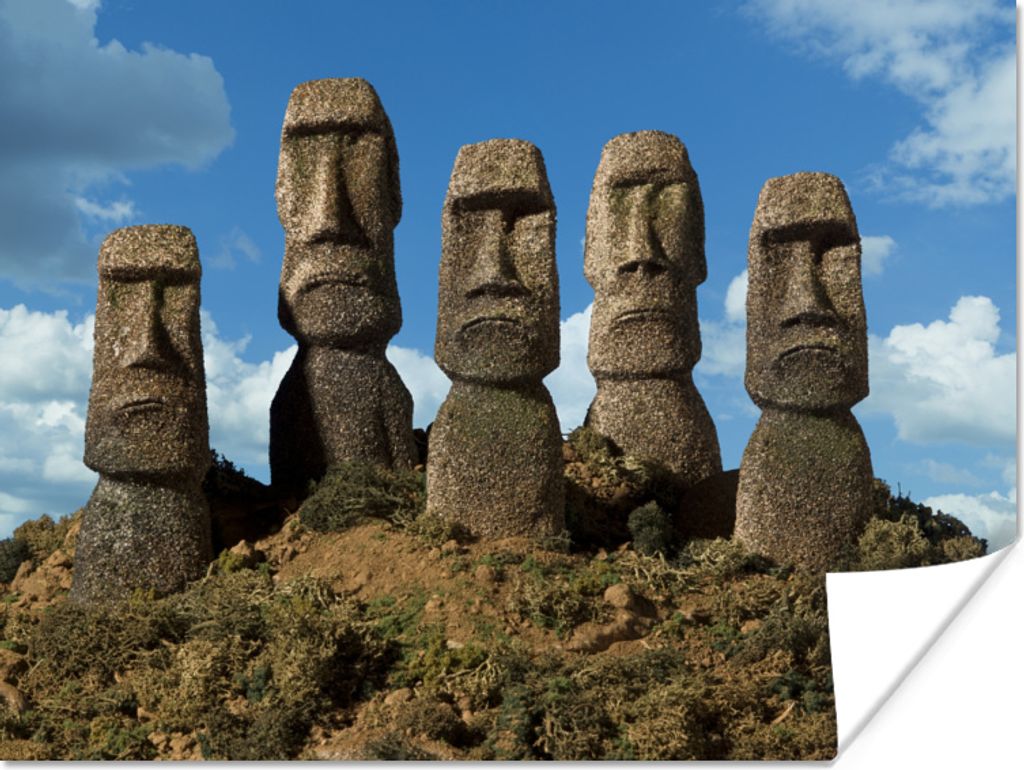 MuchoWow Poster Fünf Moai-Statuen auf der Osterinsel 120x90 cm - Wandbild
