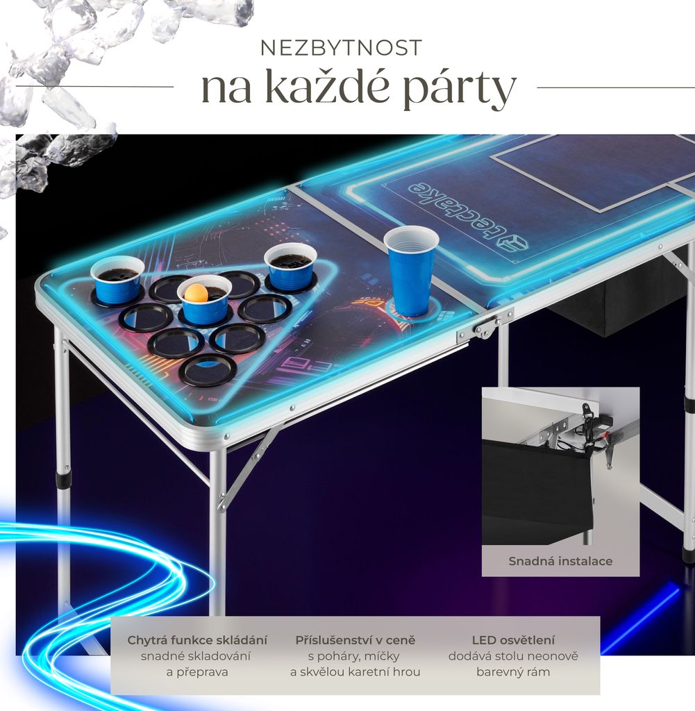 Beer pongový stůl BeerWars II s přihrádkou na led a LED Obrázek produktu 5